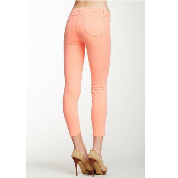 J BRAND Harper Skinny Jeans Womens 26 Orange Neon Coral $187 Designer Cropped - Picture 3 of 9